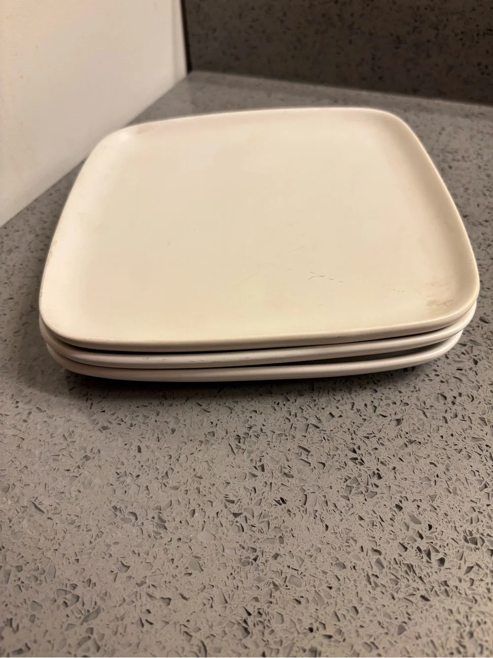 CB2 White Square Stoneware serving plates4 total.